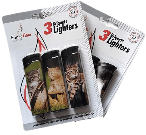 Lot de 6 briquets électroniques à gaz Rechargeable avec Motifs Chats Mignons