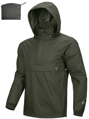 Outdoor Ventures Regnjacka för män vattentät tröja med huva packbar reflekterande jacka lätt cykel vindjacka andningsaktiv softshelljacka för vandring löpning utomhus