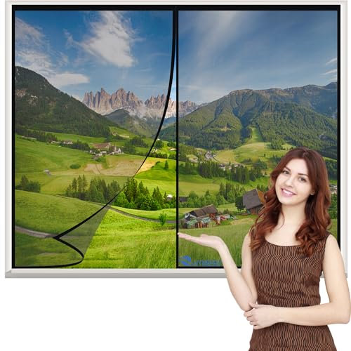 Magnetic Window Screen 185x140cm Black Insect Net Mesh Screen Window - Keep Fresh Air in & Bugs Out Keep Bugs/Flys/Mosquitoes Out