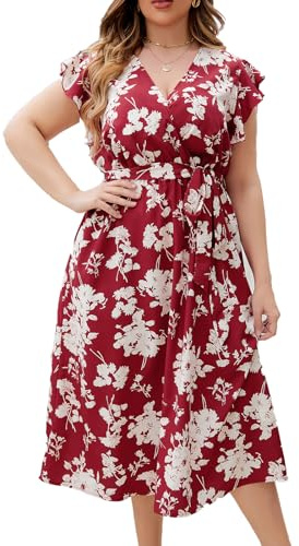 LIAMERHE Grande Taille Robe Femme Manche Courte Col V Élégante d'Été 2024 A-Line Casual de Plage