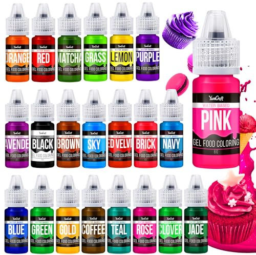 Colorant alimentaire en gel - 22 couleurs x 6g Gel alimentaire hautement concentré pour gâteaux, pâtisseries, œufs de Pâques, boissons - Colorant alimentaire sans sucre pour fondant, glaçage, slime