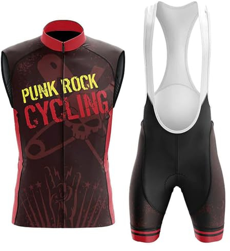 Abbigliamento Ciclismo Uomo Completo Bici MTB Estivo Maglia Ciclista Senza Maniche,Maglietta Bicicletta Gilet e Salopette Pantaloncini con 19D Gel Imbottiti,Tuta da Ciclo Asciugatura Rapida(C1,L)