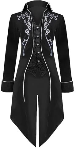 LLTTEER Men Medieval Steampunk Tailcoat Jacket Medieval Renaissance Steampunk Jacket Men's Vintage Gothic Retro Coat Costume for Halloween (Black, L)