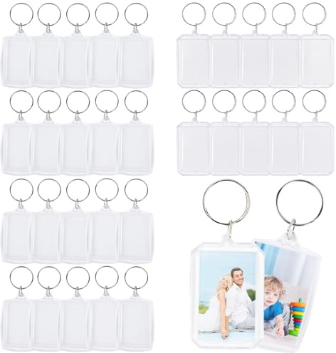 RAFIYU 30 Piezas Llaveros Acrílicos Transparentes, Llaveros Personalizables Foto en Blanco, Llaveros Doble Cara Regalo para Pareja y Familia Aniversario Cumpleaños