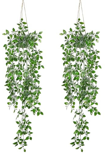 Betylifoy Artificial Hanging Plants, 2 Pack Fake Hanging Plants with Pots Artificial Trailing Plant Fake Potted Plants for Indoor Outdoor Patio Office Room Decor (Green Mandala-2pcs)