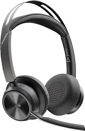 POLY Voyager Focus 2 USB-C Headset für Microsoft Teams, mit USB-C/A Adapter – Bluetooth, ANC, Acoustic Fence Technologie, bis zu 25 Stunden Sprechzeit, Schwarz