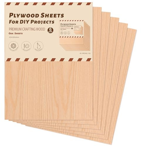 ROWOOD Lot de 6 plaques de contreplaqué en chêne rouge - 420 x 300 x 3 mm - Matériau gravé au laser - Plaque de contreplaqué pour le modélisme, le bricolage, l'artisanat du bois - Idéal pour la