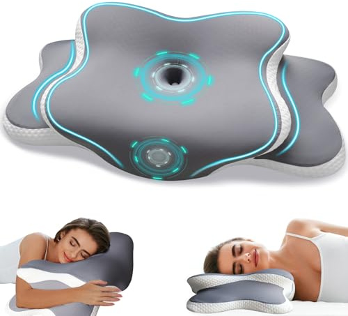 EvenVentric Neck Support Pillow - Contoured Cervical Pillow for Neck Comfort, Memory Foam Pillow for Side, Back and Stomach Sleepers, with Cooling Removable Pillowcase, Grey