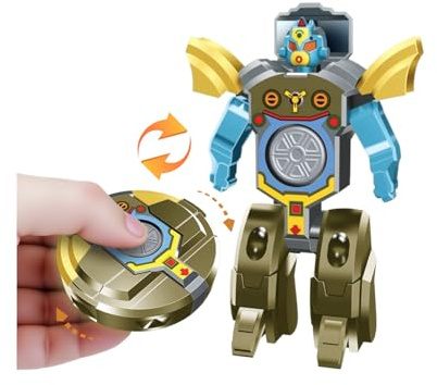 Robot Fidget Spinner Transformable 2 en 1 | Jouet Sensoriel Anti-Stress, Figurine Robot Miniature à Transformer pour Enfants et Adultes | Jouet Hand Spinner Cool de Voyage pour Enfants de 3 Ans (Or)