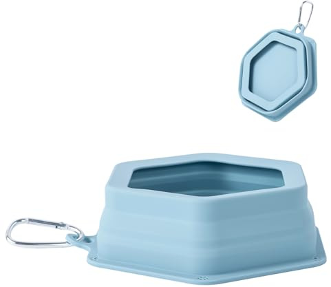 Cuenco plegable de silicona para perros y gatos, cuenco de viaje para perros y gatos para perros cuencos de perro poligonal creativos Accesorios de viaje para mascotas (azul)