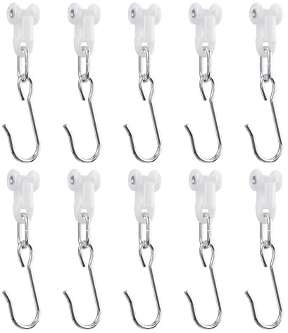 Curtain Hooks, Stainless Steel Roller Hooks for Ceiling Curtain Track, 10 Pack
