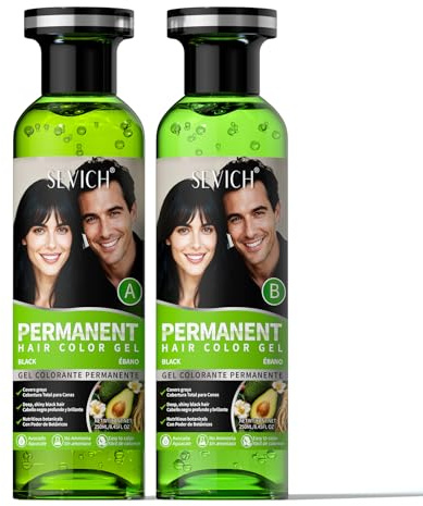 SEVICH Natural Black Hair Dye Gel - Ammonia-Free Gray Coverage with Ginseng & Olive Oil, Plant-Based Permanent Hair Color, Easy Application, 250ml x 2 Pack