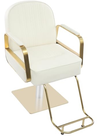 Chaise de coiffure, hydraulique, professionnelle, pour salon de coiffure, maison, salon de beauté, salon de beauté, salon de manucure, spas (doré + beige)