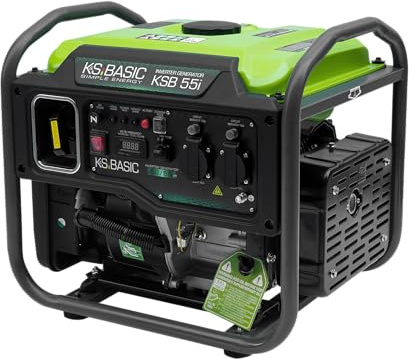 K&S BASIC 55i - Generador inversor, 5000 W, potencia nominal 5500 W, potencia máxima, generador de emergencia gasolina, onda sinusoidal pura, modo ecológico, para casa, camping y trabajos de taller