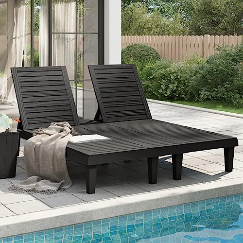 Traylux Tumbona doble negra de polipropileno 155 x 138 x 83 cm, ajustable con respaldo ergonómico para jardín, terraza, piscina y relajación al aire libre