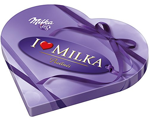 Milka Bombones de Chocolate con Leche de los Alpes, Rellenos con Crema de Avellana, Forma de Corazón, 165 g