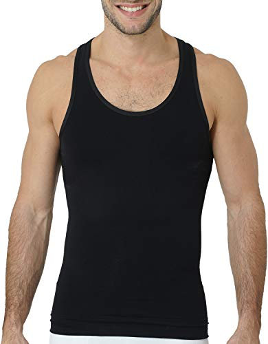 UnsichtBra Shapewear Unterhemd Herren Tank Top | Body Shaper Funktionsshirt Herren | Bauchweg Herren Kompressionsshirt Weiss o. schwarz (sw_7101)(L, Schwarz)