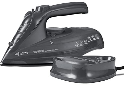 Tower T22008G CeraGlide Cordless Steam Iron with Ceramic Soleplate and Variable Steam Function, Grey