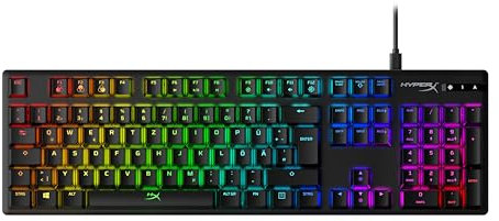 HyperX Alloy Origins mechanische Gaming-Tastatur – RGB Beleuchtung, HyperX Red Switches (linear), QWERTZ DE-Layout, Aluminiumgehäuse, USB-C, für PC, PS5, Xbox, Schwarz