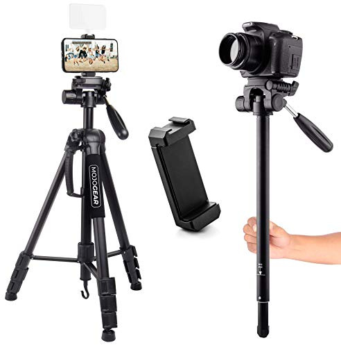 MOJOGEAR 177 cm aluminiumkamerastativ trebensstativ med enkelstativ – 3-vägs kulhuvud, snabbväxlingsplatta, väska – för DSLR-kamera, smarttelefon, videokamera – svart (SAB264)