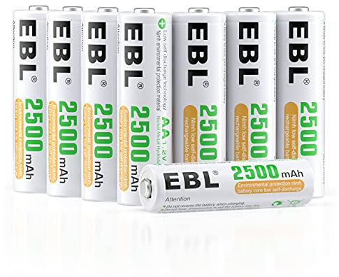 EBL Rechargeable AA Batteries High Performance 2500mAh AA 1.2V Ni-Mh Rechargebale Batteries Pack of 8 with Storage Case