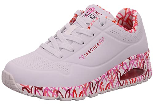 Skechers Uno Loving Love, Zapatillas Mujer, White Durabuck Red Pink Mesh Trim, 36 EU