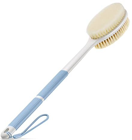 Backski Back Scrubber Anti Slip for Shower, Shower Brush Long Handle with Stiff and Soft Bristles, Body Exfoliator for Bath or Dry Brush(Blue)