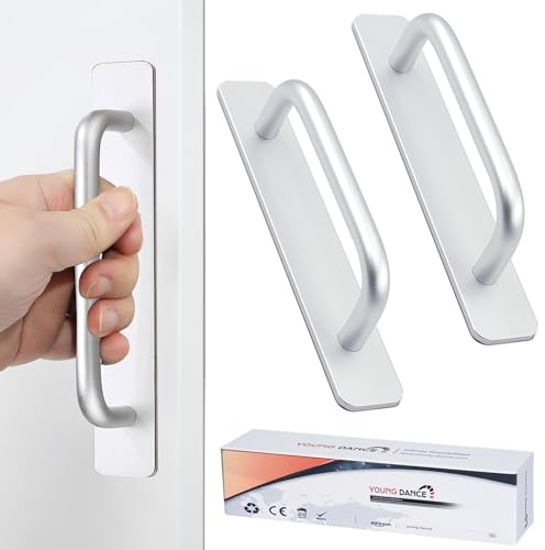 Self-Stick Instant Cabinet Handles - 2pcs Aluminum Alloy Drawer Pulls Helper with Adhesive Door Handle for Kitchen Cabinet Window Sliding Closet (5.83, Silver)