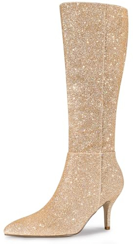 Allegra K Bottes à talon aiguille à bout pointu et paillettes pour femme, doré, 39 EU