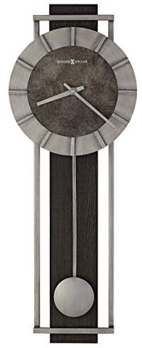 Howard Miller Cass City Wall Clock II 549-544 – Rectangular Aged Silver Metal Frame with Satin Ebony Panel Home Decor, Pendulum & Quartz Movement