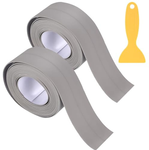 2 Rollen wasserdichtes Dichtungsband, graues selbstklebendes Dichtungsband, wasserdichtes PVC-Wetterstreifen-Nahtdichtungsband für Küchenspüle, Ecke, Toilette,Badewanne, 38 mm (Breite) x 3,2 m (Länge)