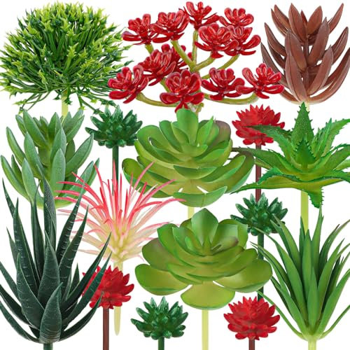 QUOZUO Artificial Succulents Plants, 16pcs Fake Succulents Plant for DIY Home Floral Wall Garden Office Party Decoration Colorful (Unpotted)