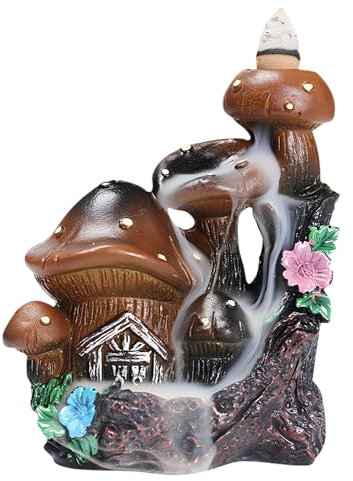 Incense Waterfall Burner Cute Plant Backflow Incense Burner Holder with 20 Backflow Incense Cones, Backflow Incense Burner Porcelain Pumpkin Half Handmade for Home and Office (Resin-Mushroom)
