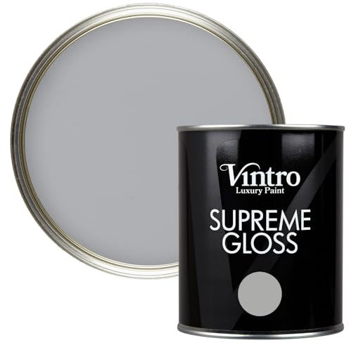 Vintro Paint | Gloss Paint | for Walls | Wood | Trim | Gloss Furniture Paint | Interior & Exterior Use. 1 Litre (Light Grey - Lincoln Grey)