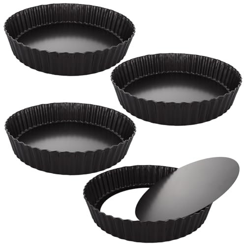 GBACHOOSE 4 Pcs Deep Quiche Pan, 28cm/11inch Quiche Tins with Loose Bottom, 5.5cm Deep Tart Tin, Non-Stick Quiche Dish, Round Flan Tins for Baking Pies Pizza Cheese Cakes Fruit Tart