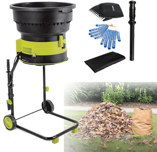 Electric Garden Shredder 2500W, Silent Corded Crushing Shredder, Shredders and Chippers with Transport Wheel, Leaf Rake, Storage Bag, Funnel Diameter 54CM, for Garden Leaves, Compost,50m-Power-Cord