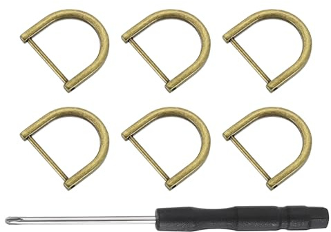 QUARKZMAN 6 stycken metall D-ring skruvskaft, zinklegering U-form avtagbara D ringar ersättning väsktillbehör för gör-det-själv läderhantverk plånbok nyckelring spänne, 28,5 x 32 mm, brons
