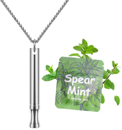 ASTOFLI Anxiety Breathing Necklace With Resistance: Mint Flavoured Breathlace Tube Breathing Necklace With Resistance Filter Calm Breathlace Stop Stress Necklaces Anxiety Relief Breathe Pendant Sliver