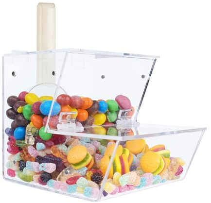 DUNTON Clear Acrylic Candy Dispenser Bin with Scoop,Magnetic Snack food Storage for Bulk Candy,Cereal,Pet food,Laundry Pods