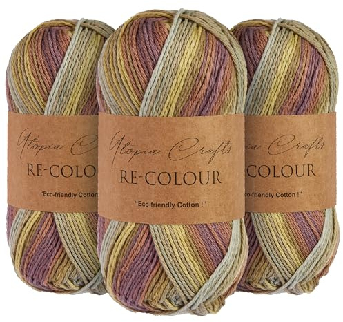 Utopia Crafts Re-Colour Ombre - Ovillo de lana para tejer y ganchillo, 3 unidades, 100 g (bosque otoñal)