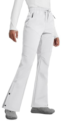 baleaf Pantalones de esquí para mujer con forro polar, impermeables, de softshell, con pinzas, pantalones de senderismo y caminata para mujer con bolsillos con cremallera, blanco, L