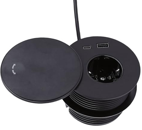 Oreilet Ciabatta da Incasso, Passacavo da Incasso 16A 4000W con USB C PD 20W, Stazione di Ricarica Rapida Presa di Corrente per Mobili da Tavolo Montaggio a per Domestico (Spina europea)