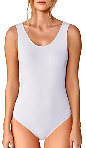 VEDATS Damen Body Träger Top Bodysuit Unterhemd Achselhemd (S, Weiß)