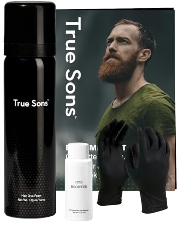 True Sons Hair Dye Foam for Men - Natural Look - Effortless, Multi-Use Dye Kit with Instant Color Booster Applicator, Ammonia-Free Formula, Simpler Hair and Beard Dye (Auburn)