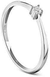 MIORE Gioielli Anello Solitario da Donna,Vero Oro Bianco 9KT 375 con Diamante Naturale Taglio Brillante Ct. 0,05. Anello di Fidanzamento Classico con Brillante solitario, Anello anallergico.
