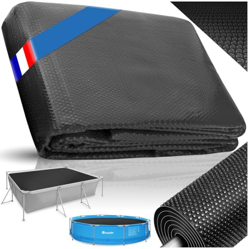 tectake® Bâche chauffante Piscine Rectangulaire 5x10m Noir Bâche de Protection & Chauffage Piscine Hors Sol Spa Piscines tubulaires, Adaptable à la Taille souhaitée, Chauffage Solaire