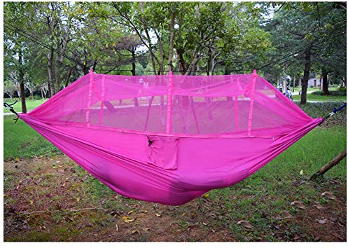 YOUCAI 2-i-1 campinghängmatta med nät, lätt, bärbar, hängande gunga, sovhängmattor för utomhus, vandring, backpacking, rosa, 260 x 145 cm