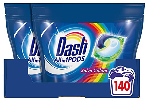Dash Pods Detersivo Lavatrice In Capsule, 140 Lavaggi (2x70), Salva Colore, Maxi Formato, Mantiene Vivaci i Colori Dei Tuoi Capi, Efficace Anche a Bassa Temperatura