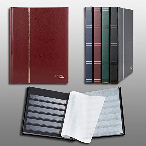Prophila stamp album (small), 32 black sides, padded red cover