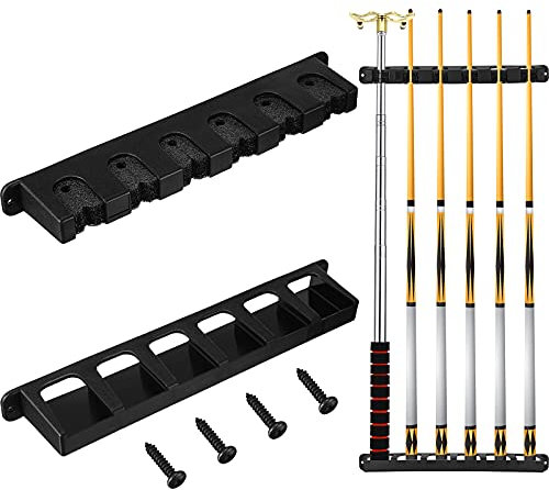 2 Stücke Billard 6 Queue Rack, Wand Befestigte Pool Stock Halter mit Eva Queue Clip, Kunststoff Billard Pool Billard Queue Zubehör für Spielzimmer Pool Bars Clubs Billiard Spieler